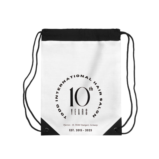 10th Anniversary Drawstring Bag - Custom Gym Sack, Gift for Hair Salon Clients, Travel Tote, Personalized Drawstring Backpack