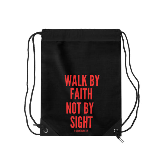 Black of Faith-Inspired Drawstring Bag - Walk by Faith, Not by Sight, Motivational Gym Bag, Christian Tote, Spiritual Gift, Everyday Use