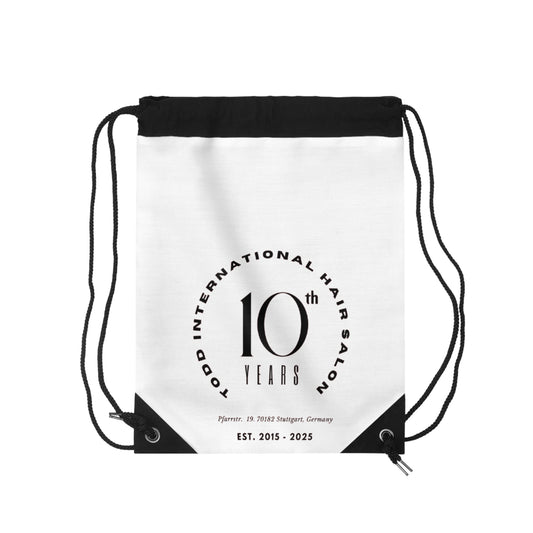 10th Anniversary Drawstring Bag - Custom Gym Sack, Gift for Hair Salon Clients, Travel Tote, Personalized Drawstring Backpack