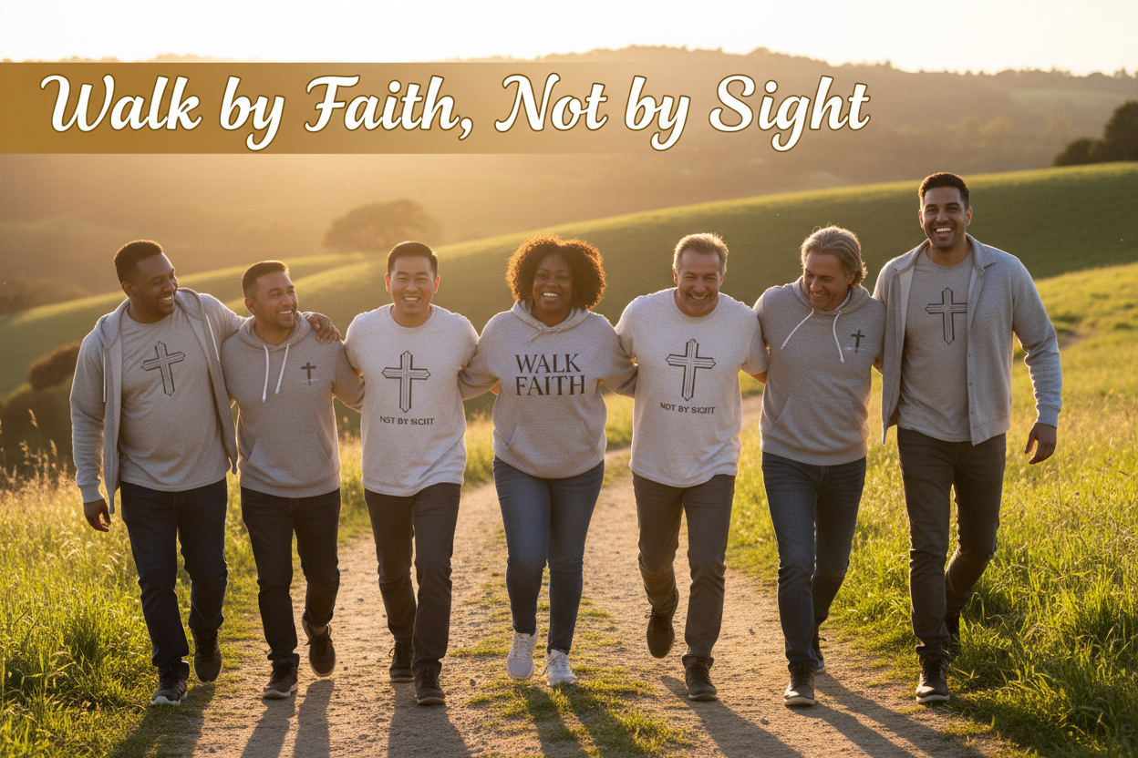 Diverse people walking together in faith